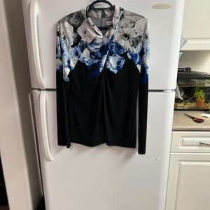 Calvin Klein Black and Blue Floral Long Sleeve Top Size L
